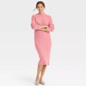 A New Day Wool Blend Long Sleeve Sweater Ribbed Midi Dress Size XS Dusty Pink